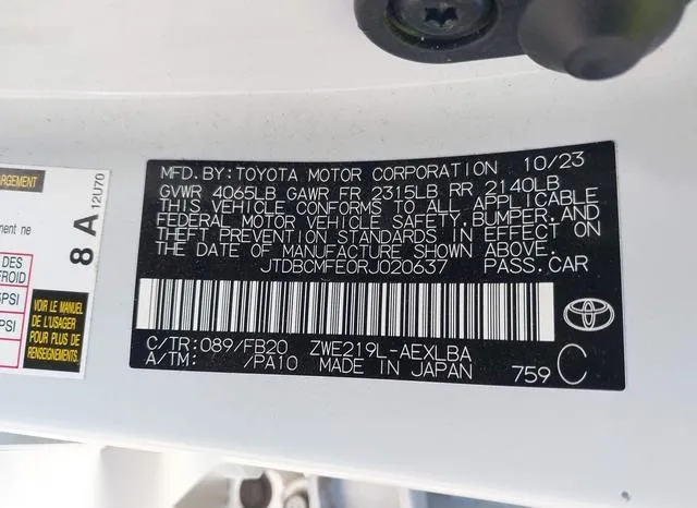 JTDBCMFE0RJ020637 2024 2024 Toyota Corolla- Hybrid Le 9