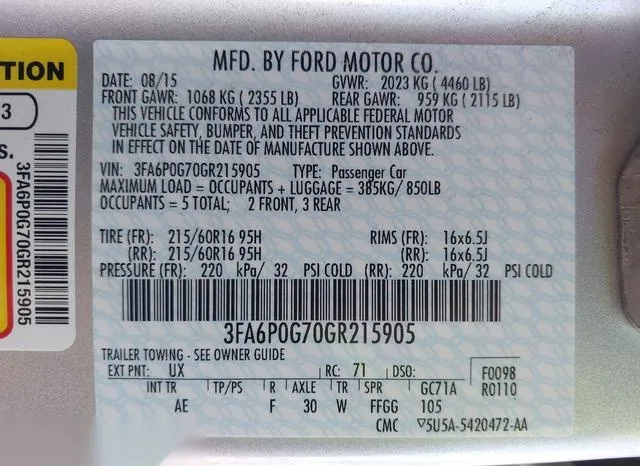 3FA6P0G70GR215905 2016 2016 Ford Fusion- S 9