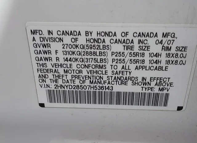 2HNYD28507H536143 2007 2007 Acura MDX- Sport Package 9