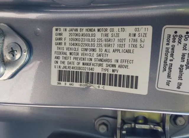 JHLRE4H30BC021840 2011 2011 Honda CR-V- LX 9