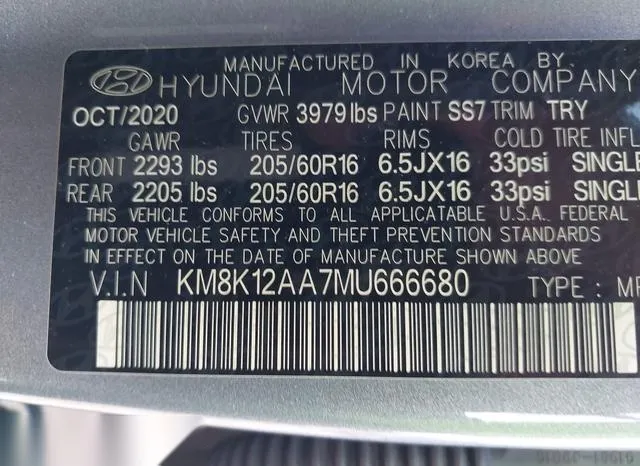 KM8K12AA7MU666680 2021 2021 Hyundai Kona- SE 9