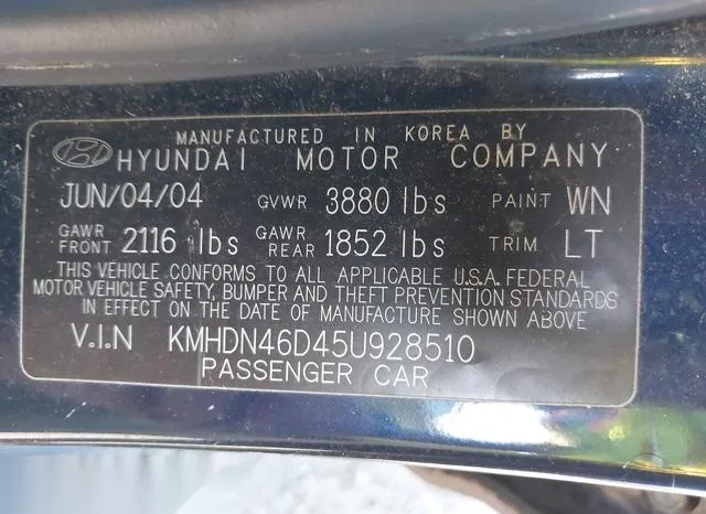 KMHDN46D45U928510 2005 2005 Hyundai Elantra- Gls/Gt 9