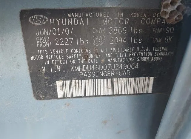 KMHDU46D07U249064 2007 2007 Hyundai Elantra- Gls/Limited/Se 9