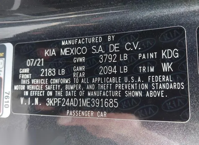 3KPF24AD1ME391685 2021 2021 KIA Forte- Lxs 9