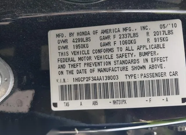 1HGCP2F34AA139003 2010 2010 Honda Accord- 2-4 LX 9