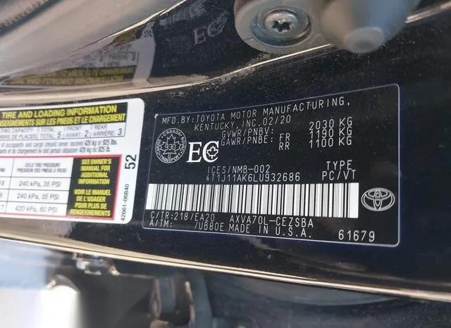 4T1J11AK6LU932686 2020 2020 Toyota Camry- SE 9