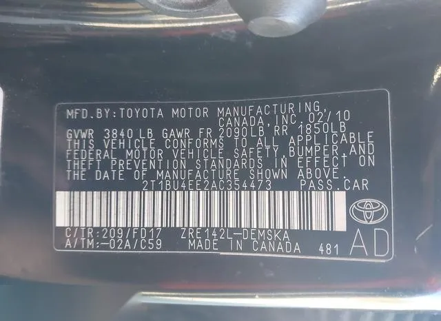 2T1BU4EE2AC354473 2010 2010 Toyota Corolla- S 9