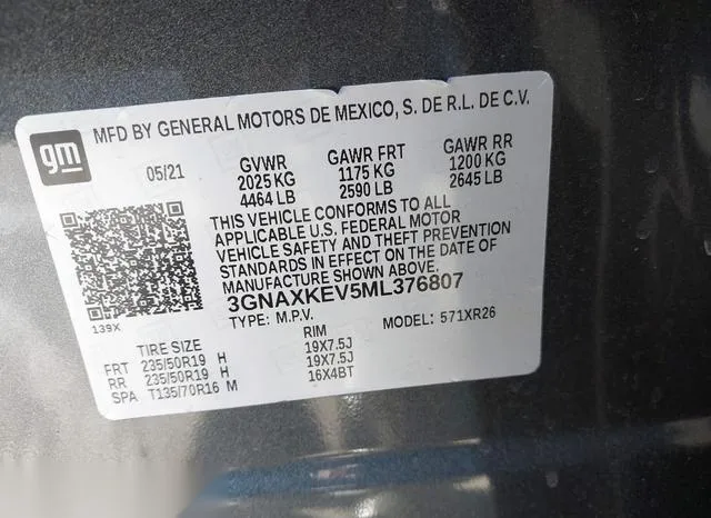 3GNAXKEV5ML376807 2021 2021 Chevrolet Equinox- Fwd Lt 9