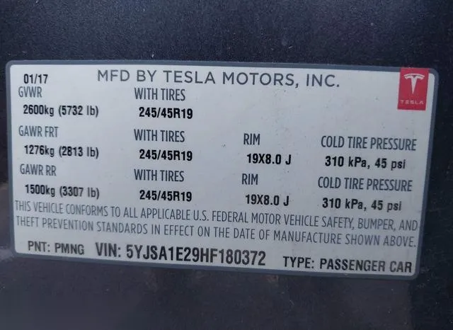 5YJSA1E29HF180372 2017 2017 Tesla Model S- 100D/60D/75D/90D 9