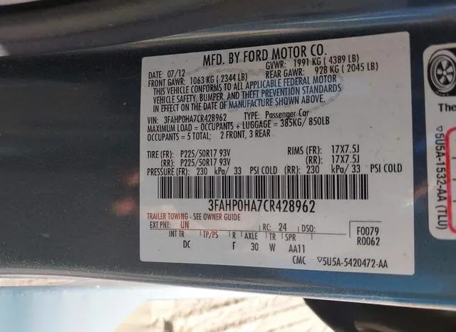 3FAHP0HA7CR428962 2012 2012 Ford Fusion- SE 9