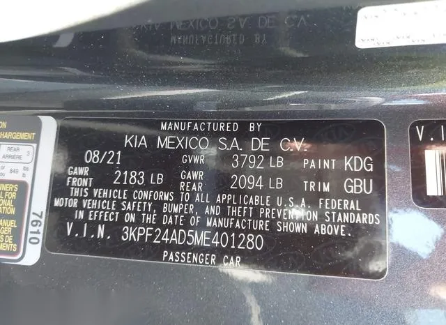 3KPF24AD5ME401280 2021 2021 KIA Forte- Lxs 9