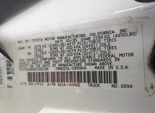 5TETX22N95Z100196 2005 2005 Toyota Tacoma 9