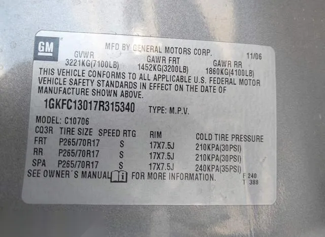 1GKFC13017R315340 2007 2007 GMC Yukon- Slt 9