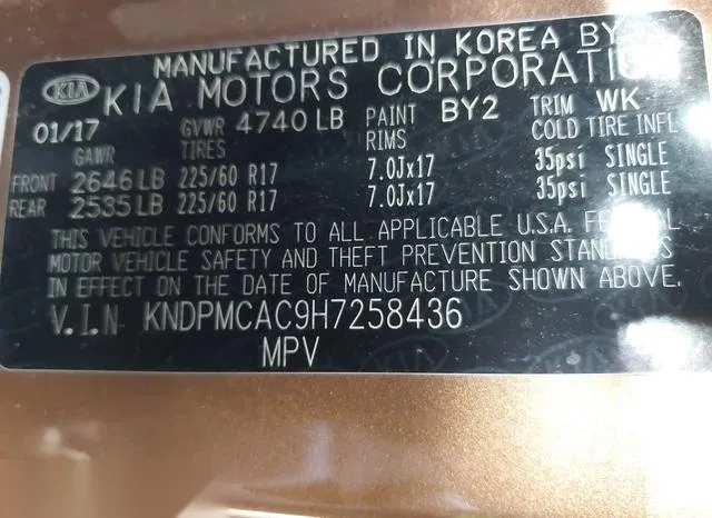 KNDPMCAC9H7258436 2017 2017 KIA Sportage- LX 9