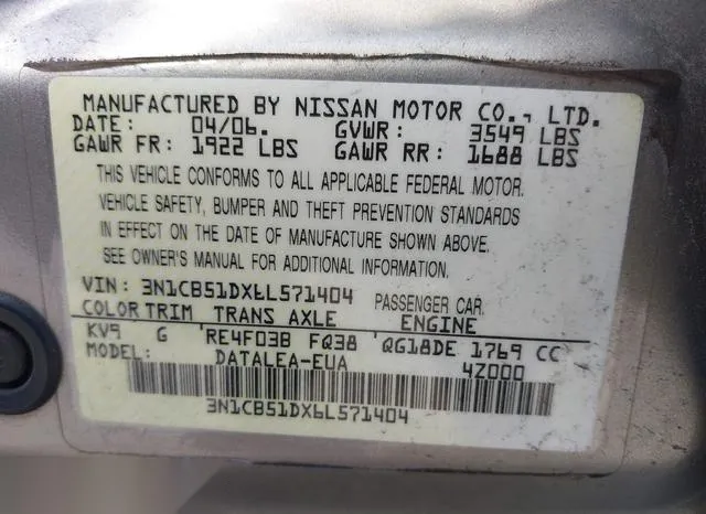 3N1CB51DX6L571404 2006 2006 Nissan Sentra- 1-8S 9