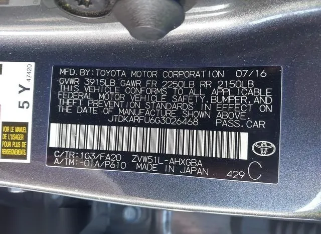 JTDKARFU6G3026468 2016 2016 Toyota Prius- Three 9