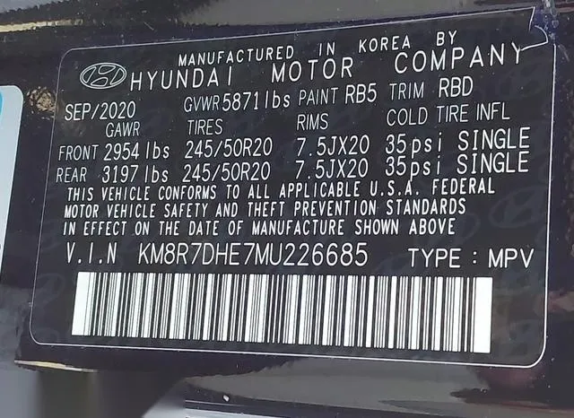 KM8R7DHE7MU226685 2021 2021 Hyundai Palisade- Calligraphy 9