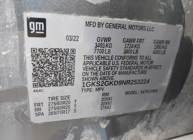 1GKS2GKD9NR253224 2022 2022 GMC Yukon- XI 4Wd Slt 9