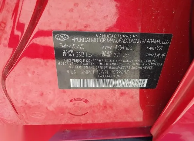 5NPEF4JA2LH039683 2020 2020 Hyundai Sonata- Sel 9