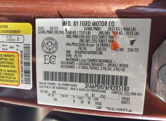 3FA6P0H76FR285180 2015 2015 Ford Fusion- SE 9