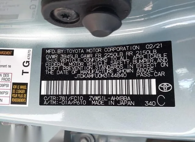 JTDKAMFU0M3144840 2021 2021 Toyota Prius- L Eco 9