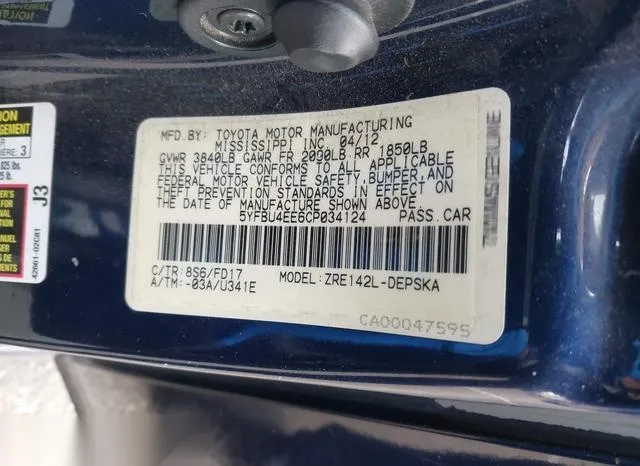 5YFBU4EE6CP034124 2012 2012 Toyota Corolla- S 9