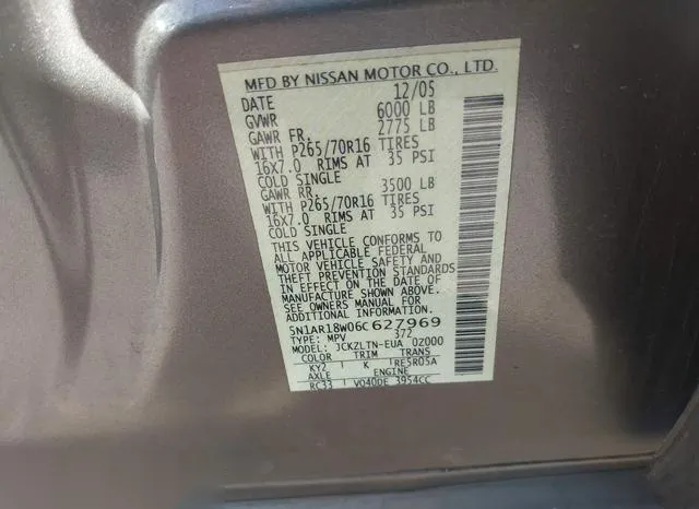 5N1AR18W06C627969 2006 2006 Nissan Pathfinder- SE 9