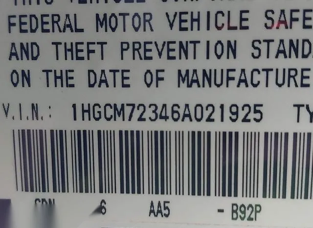 1HGCM72346A021925 2006 2006 Honda Accord- 2-4 LX 9