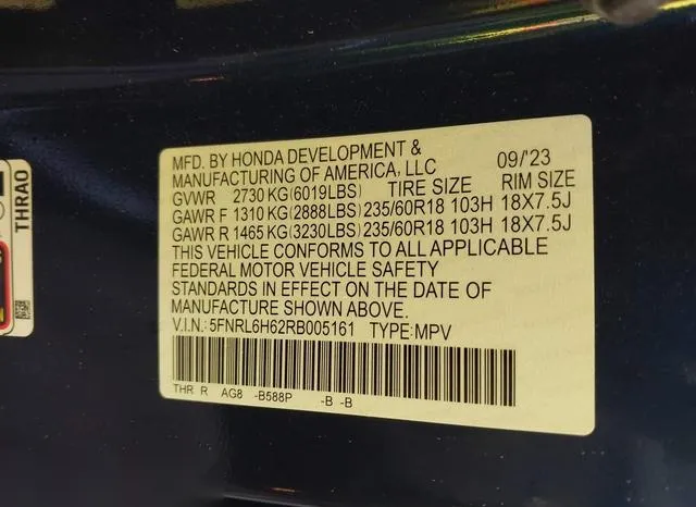 5FNRL6H62RB005161 2024 2024 Honda Odyssey- Ex-L 9