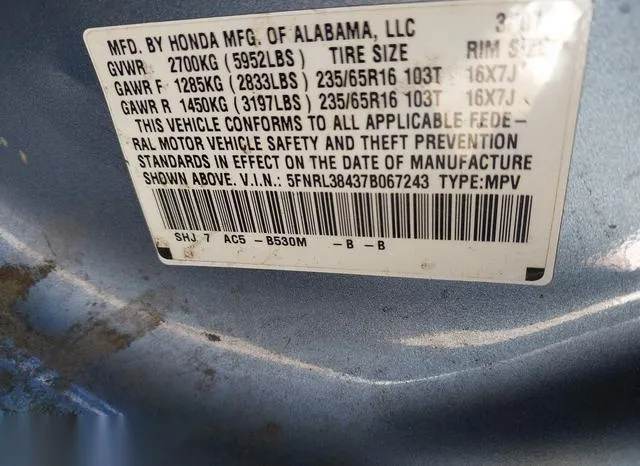 5FNRL38437B067243 2007 2007 Honda Odyssey- EX 9