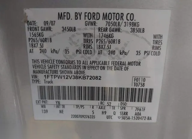 1FTPW12V38KB72082 2008 2008 Ford F-150- 60Th Anniversary/Fx 9