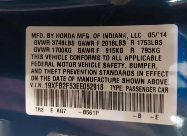 19XFB2F53EE052918 2014 2014 Honda Civic- LX 9