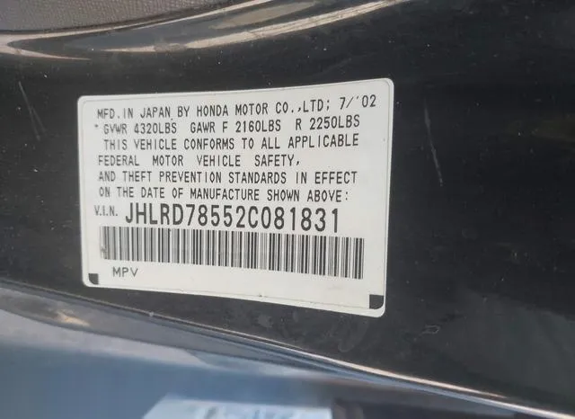 JHLRD78552C081831 2002 2002 Honda CR-V- LX 9