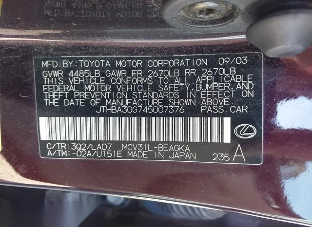 JTHBA30G745007376 2004 2004 Lexus ES- 330 9