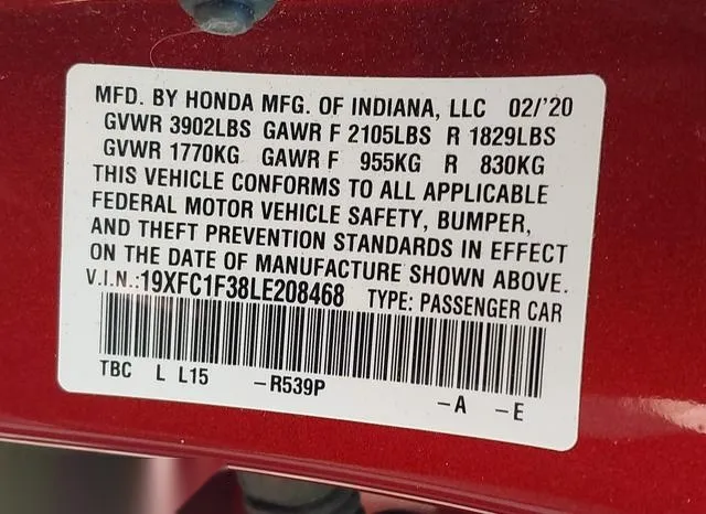 19XFC1F38LE208468 2020 2020 Honda Civic- EX 9