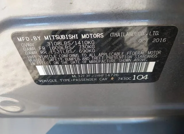 ML32F3FJ1HHF14726 2017 2017 Mitsubishi Mirage- G4 ES 9