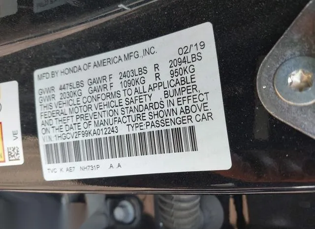 1HGCV2F99KA012243 2019 2019 Honda Accord- Touring 2-0T 9