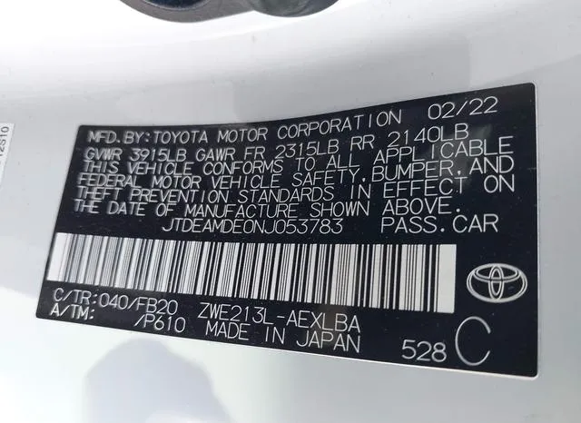 JTDEAMDE0NJ053783 2022 2022 Toyota Corolla- Hybrid Le 9