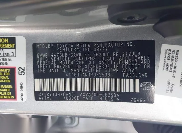 4T1G11AK1PU725381 2023 2023 Toyota Camry- SE 9