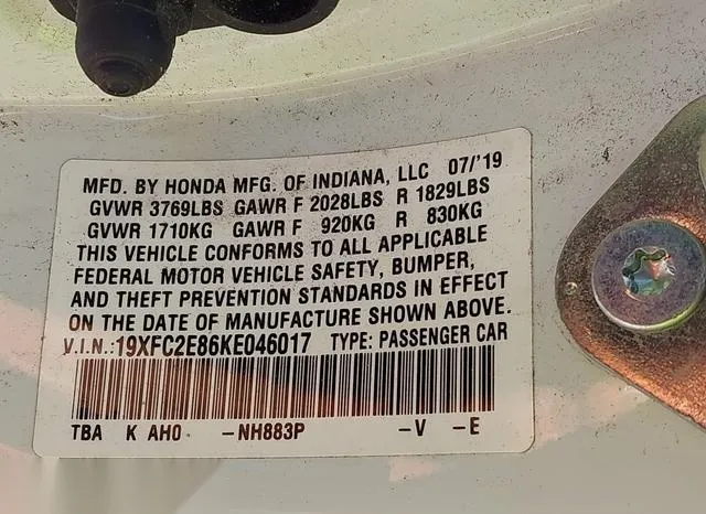 19XFC2E86KE046017 2019 2019 Honda Civic- Sport 9