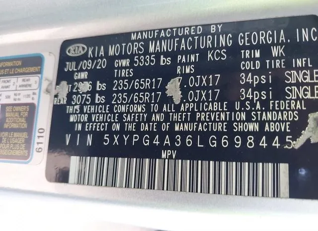 5XYPG4A36LG698445 2020 2020 KIA Sorento- 2-4L L 9