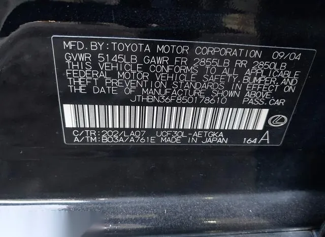 JTHBN36F850178610 2005 2005 Lexus LS- 430 9