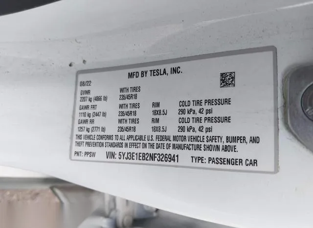 5YJ3E1EB2NF326941 2022 2022 Tesla Model 3- Long Range Dual 9