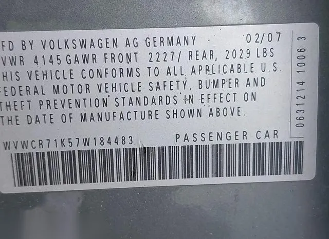 WVWCR71K57W184483 2007 2007 Volkswagen Rabbit- 4-Door 9