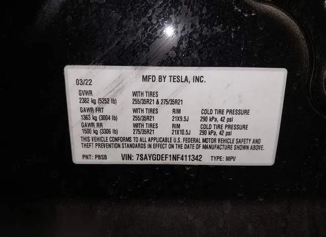 7SAYGDEF1NF411342 2022 2022 Tesla Model Y- Performance Dual 9