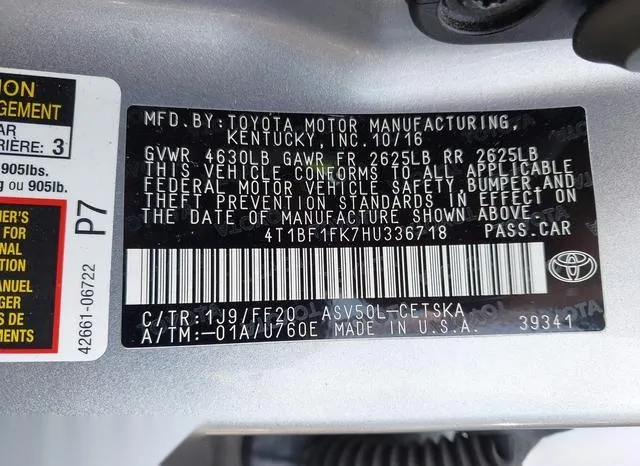 4T1BF1FK7HU336718 2017 2017 Toyota Camry- SE 9