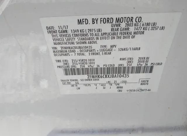 2FMHK6C8XJBA10435 2018 2018 Ford Flex- Sel 9