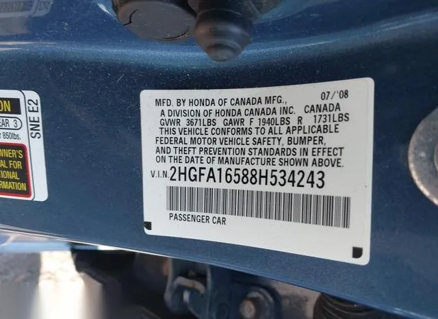 2HGFA16588H534243 2008 2008 Honda Civic- LX 9