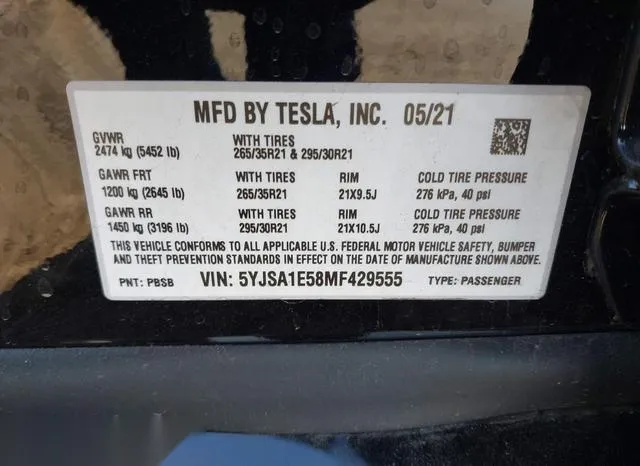 5YJSA1E58MF429555 2021 2021 Tesla Model S- Long Range Dual 9