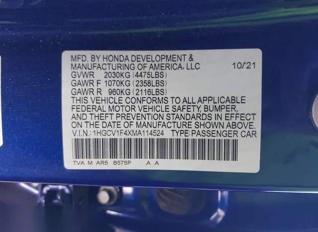 1HGCV1F4XMA114524 2021 2021 Honda Accord- Sport Special Edi 9